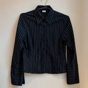 Suzy Shier Black and Blue Striped Shirt